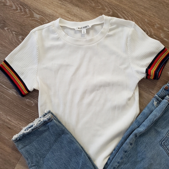 Wild Honey Tops - Wild honey ribbed rainbow sleeve tee